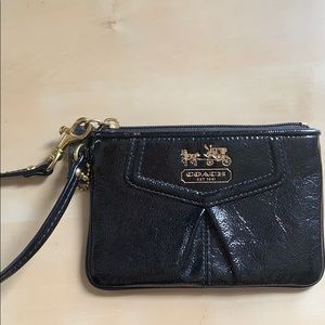 Black, patent COACH Wristlet